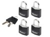 Master Lock Aluminium Black Vinyl Cover 20mm Padlock 3-Pin - Keyed Alike x 4