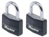 Master Lock Aluminium Black Vinyl Cover 40mm Padlock 4-Pin - Keyed Alike x 2